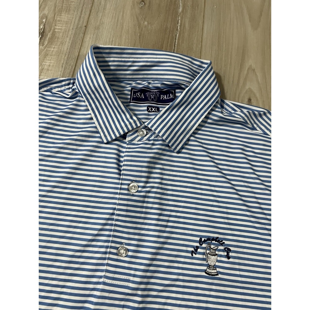 USA Palm Polo Shirt Mens 2XL Blue/white StripedThe Campbell Cup Golf Performance